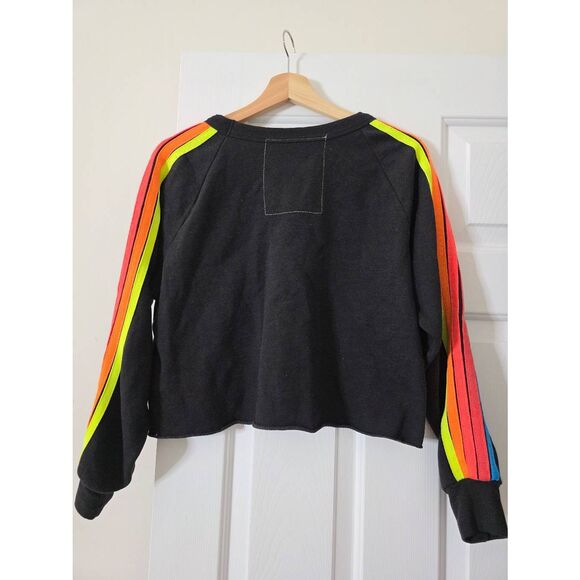 Aviator Nation Bolt Cropped Classic Crew Sweatshirt Heather Navy Neon size M - Picture 10 of 12